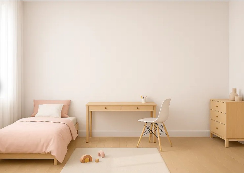 Chambre d'enfant après : grand papillon coloré imprimé sur le mur