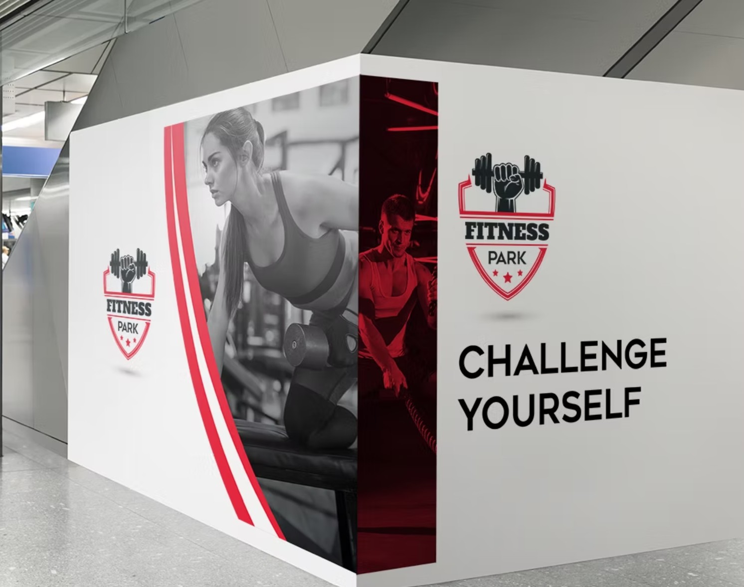 Habillage mural « Fitness Park » dans une salle de sport