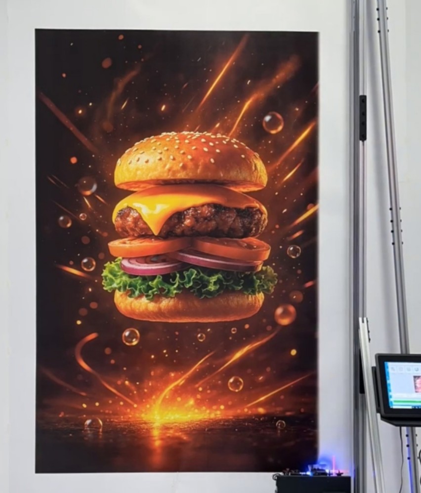 Impression murale grand format d'un burger sur le mur d'un restaurant